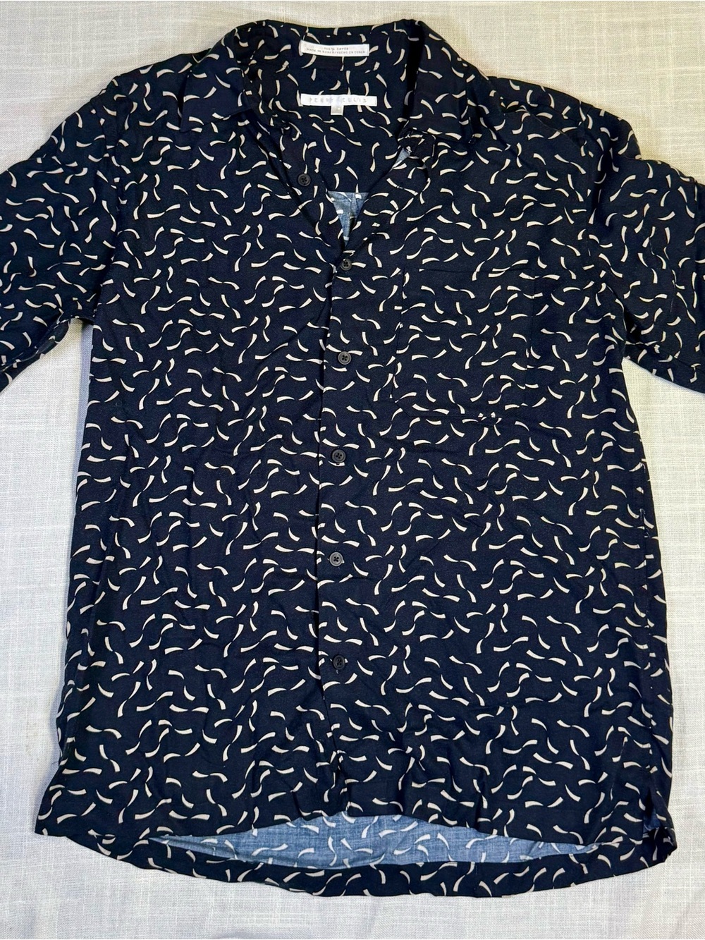 Perry Ellis Black Short-Sleeve Button-Down with Cream Date Night Abstract Print